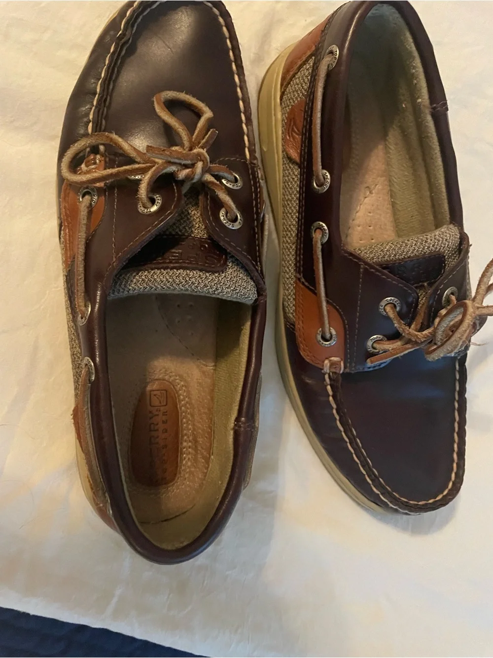 Sperry Men's Two-Tone Leather Boat Shoes in Dark Brown and Tan